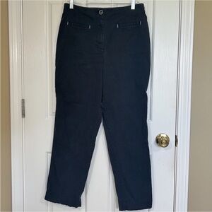 Anthropologie Maeve US 10 Navy Blue Casual Cropped Pants High Rise Cotton Blend